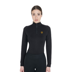 Strato base aderente a maniche lunghe da donna in tessuto tecnico Equestro Nero / giallo