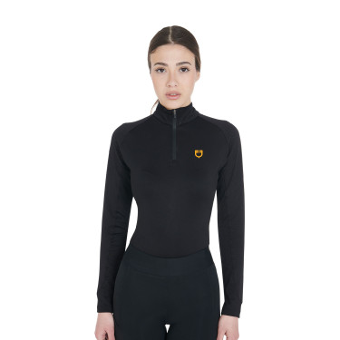 Strato base aderente a maniche lunghe da donna in tessuto tecnico Equestro Nero / giallo