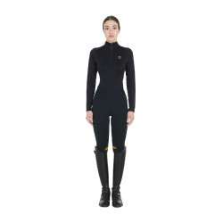 Strato base aderente a maniche lunghe da donna in tessuto tecnico Equestro Nero / giallo