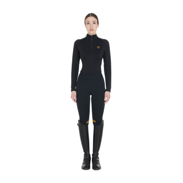 Strato base aderente a maniche lunghe da donna in tessuto tecnico Equestro Nero / giallo