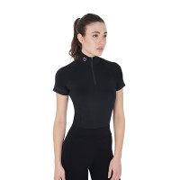 Strato base aderente a maniche corte da donna in tessuto tecnico Equestro Nero / nero