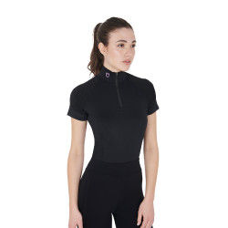 Strato base aderente a maniche corte da donna in tessuto tecnico Equestro Nero / lilla Strato base aderente a maniche corte da donna in tessuto tecnico Equestro Nero / lilla