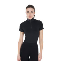 Strato base aderente a maniche corte da donna in tessuto tecnico Equestro Nero / nero