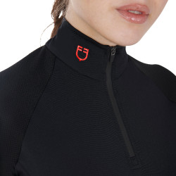 Strato base aderente a maniche corte da donna in tessuto tecnico Equestro Nero / rosso Strato base aderente a maniche corte da donna in tessuto tecnico Equestro Nero / rosso