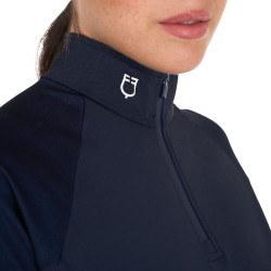 Strato base aderente a maniche corte da donna in tessuto tecnico Equestro Blazer navy / bianco Blu marino