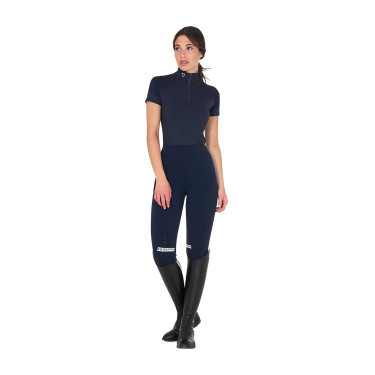 Strato base aderente a maniche corte da donna in tessuto tecnico Equestro Blazer navy / bianco Blu marino