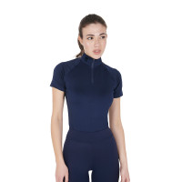 Strato base aderente a maniche corte da donna in tessuto tecnico Equestro Blazer da equitazione blu scuro / nero Blu marino