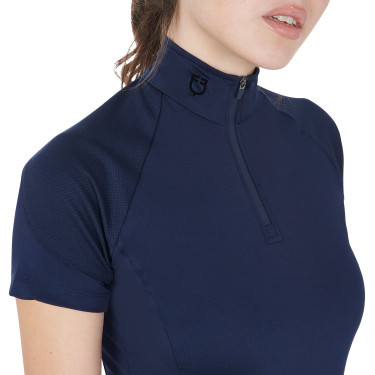 Strato base aderente a maniche corte da donna in tessuto tecnico Equestro Blazer da equitazione blu scuro / nero Blu marino Strato base aderente a maniche corte da donna in tessuto tecnico Equestro Blazer da equitazione blu scuro / nero Blu marino
