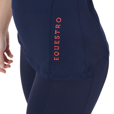 Strato base aderente a maniche corte da donna in tessuto tecnico Equestro Blu navy / rosso