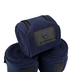 Fasce da polo anti-pilling con chiusura in velcro Acavallo, set da 4 Blu profondo / nero Blu marino