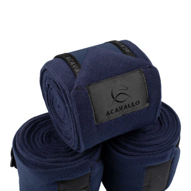 Fasce da polo anti-pilling con chiusura in velcro Acavallo, set da 4 Blu profondo / nero Blu marino