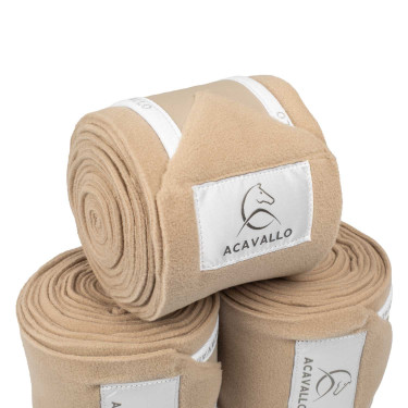Fasce da polo anti-pilling con chiusura in velcro Acavallo, set da 4 Sabbia / bianco Beige