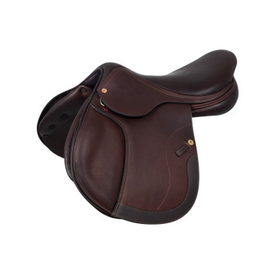 Selle de saut Roma avec arçon en bois et cuir double Acavallo Marron foncé