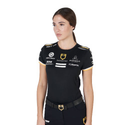 T-shirt da allenamento GP da donna in tessuto tecnico con multi-logo Equestro Nero