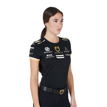 T-shirt da allenamento GP da donna in tessuto tecnico con multi-logo Equestro Nero