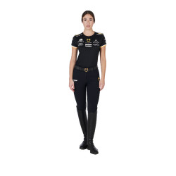T-shirt da allenamento GP da donna in tessuto tecnico con multi-logo Equestro Nero