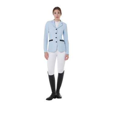 Giacca da concorso traforata da donna 4 bottoni Equestro Azzurro cielo Blu