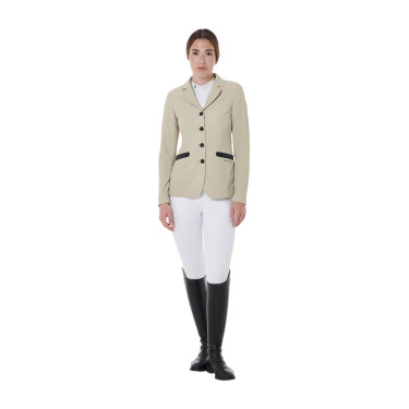 Giacca da concorso traforata da donna 4 bottoni Equestro Tan Oxford Rosa