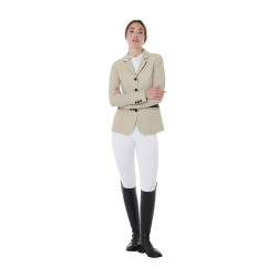 Giacca da concorso traforata da donna 4 bottoni Equestro Tan Oxford Rosa