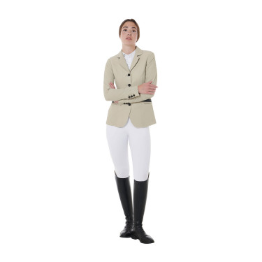 Giacca da concorso traforata da donna 4 bottoni Equestro Tan Oxford Rosa