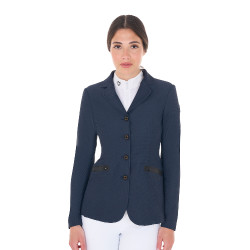 Giacca da concorso traforata da donna 4 bottoni Equestro Blazer marine Blu marino Giacca da concorso traforata da donna 4 bottoni Equestro Blazer marine Blu marino