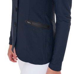 Giacca da concorso traforata da donna 4 bottoni Equestro Blazer marine Blu marino Giacca da concorso traforata da donna 4 bottoni Equestro Blazer marine Blu marino