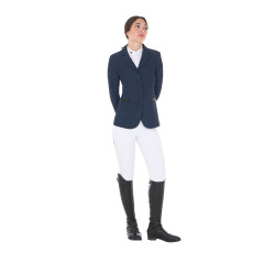 Giacca da concorso traforata da donna 4 bottoni Equestro Blazer marine Blu marino Giacca da concorso traforata da donna 4 bottoni Equestro Blazer marine Blu marino