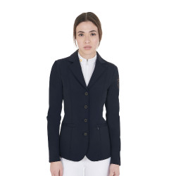Giacca da concorso da donna con logo ricamato a contrasto Equestro Marina Blu marino