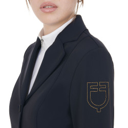 Giacca da concorso da donna con logo ricamato a contrasto Equestro Marina Blu marino