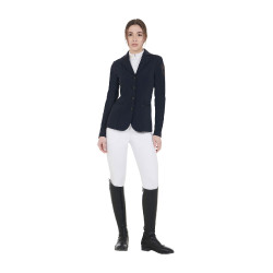 Giacca da concorso da donna con logo ricamato a contrasto Equestro Marina Blu marino