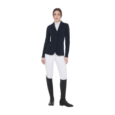 Giacca da concorso da donna con logo ricamato a contrasto Equestro Marina Blu marino