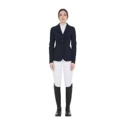 Giacca da concorso da donna con logo ricamato a contrasto Equestro Marina Blu marino