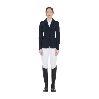 Giacca da concorso da donna con logo ricamato a contrasto Equestro Marina Blu marino