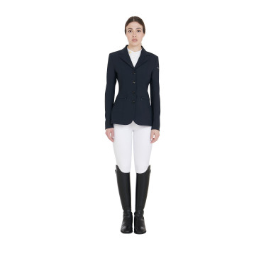 Chaqueta de concurso para mujer con corte anatómico de 4 botones Active Equestro Marina Blu marino