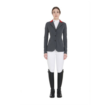 Giacca da concorso a 3 bottoni da donna Elegance Equestro Grigio / bordeaux