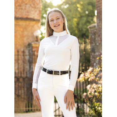 Polo da concorso Eva LeMieux Young Rider a maniche lunghe Bianco