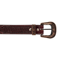 Cintura Western Incisa con Fibbia in Rame e Zinco Pool's Marrone scuro