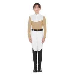 Chemise de concours Fille à Manches Longues Zip et Mesh Equestro Beige