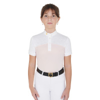 Polo Bambina da Concorso a Maniche Corte e Bottoni con Mesh Equestro Rosa Polo Bambina da Concorso a Maniche Corte e Bottoni con Mesh Equestro Rosa