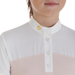 Polo Bambina da Concorso a Maniche Corte e Bottoni con Mesh Equestro Rosa