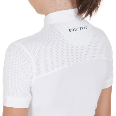 Polo Bambina da Concorso a Maniche Corte e Bottoni con Mesh Equestro Bianco Polo Bambina da Concorso a Maniche Corte e Bottoni con Mesh Equestro Bianco