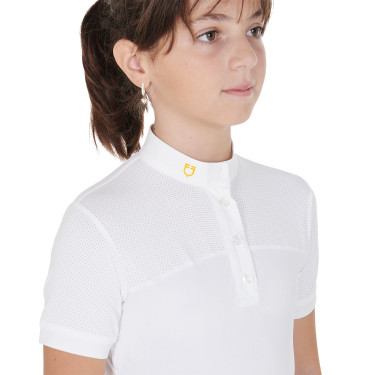 Polo Bambina da Concorso a Maniche Corte e Bottoni con Mesh Equestro Bianco Polo Bambina da Concorso a Maniche Corte e Bottoni con Mesh Equestro Bianco