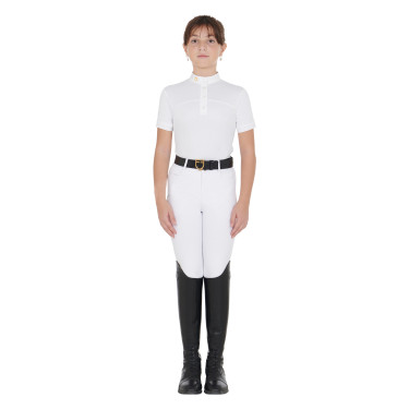 Polo Bambina da Concorso a Maniche Corte e Bottoni con Mesh Equestro Bianco Polo Bambina da Concorso a Maniche Corte e Bottoni con Mesh Equestro Bianco