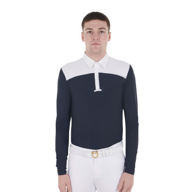 Polo da concorso Uomo Maniche Lunghe con Bottoni Equestro Bianco / blazer blu navy Blu marino