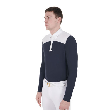 Polo da concorso Uomo Maniche Lunghe con Bottoni Equestro Bianco / blazer blu navy Blu marino
