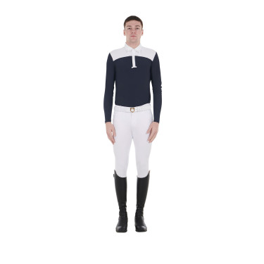 Polo da concorso Uomo Maniche Lunghe con Bottoni Equestro Bianco / blazer blu navy Blu marino
