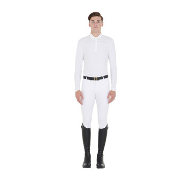Polo da concorso Uomo Maniche Lunghe con Bottoni Equestro Bianco / bianco