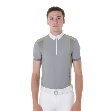 Polo da concorso Uomo Maniche Corte con Zip Equestro Grigio ghiacciato / verde limone