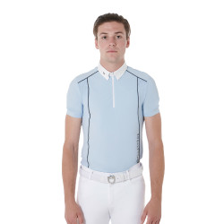 Polo da concorso Uomo Maniche Corte con Zip Equestro Azzurro cielo / nero Blu