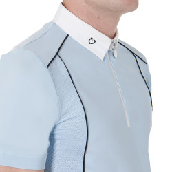 Polo da concorso Uomo Maniche Corte con Zip Equestro Azzurro cielo / nero Blu
